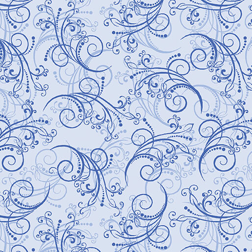 Benartex | All About Daisies | Dancing Scroll | Blue
