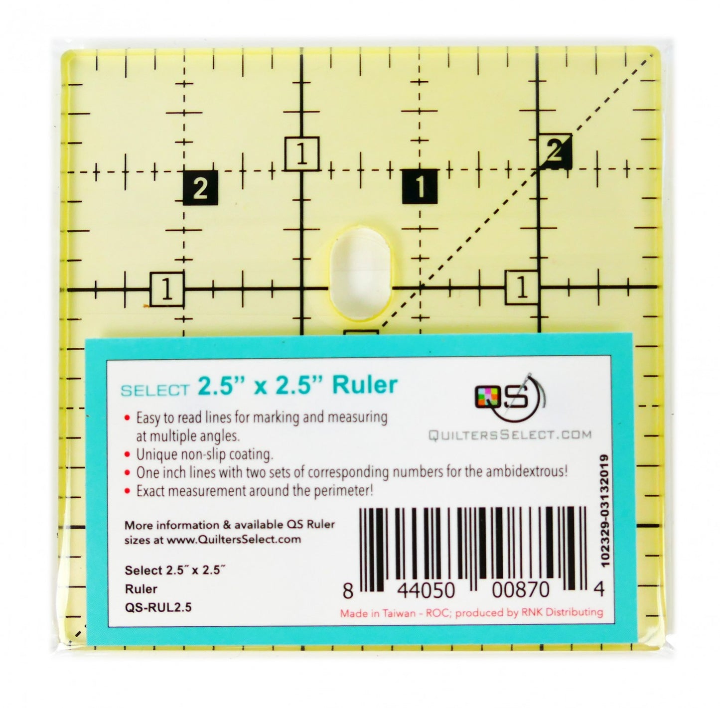 Quilters Select | Non-Slip Ruler | 2.5 X 2.5