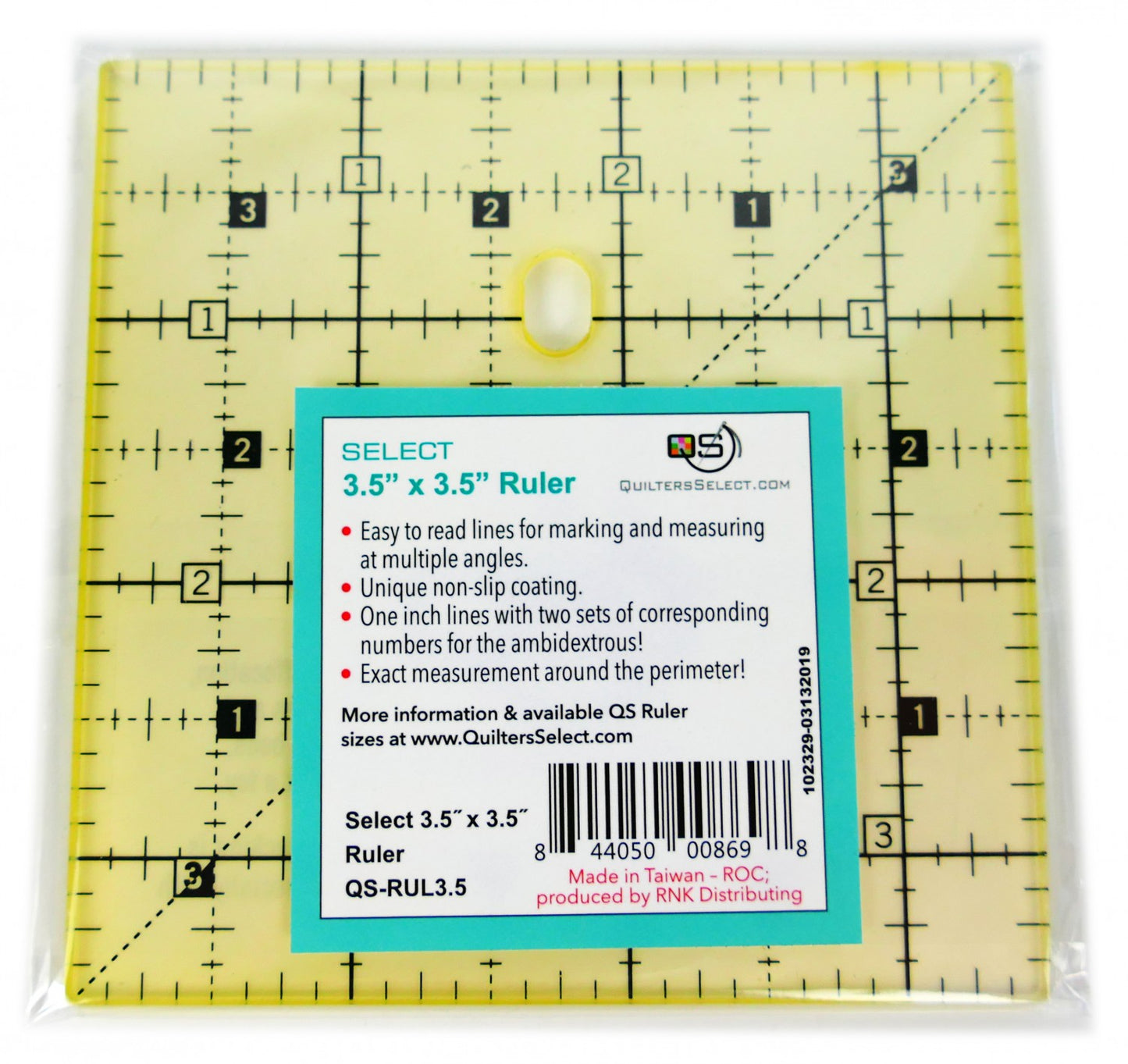 Quilters Select | Non-Slip Ruler | 3.5 X 3.5