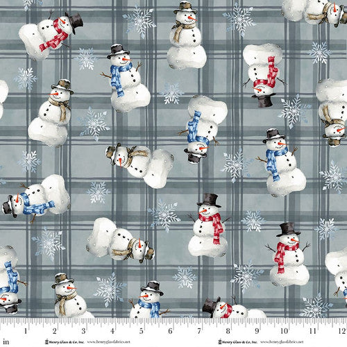 HENRY GLASS | Snowman on Gray Plaid