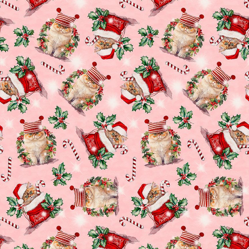 Timeless Treasures | Holiday Cats | Pink