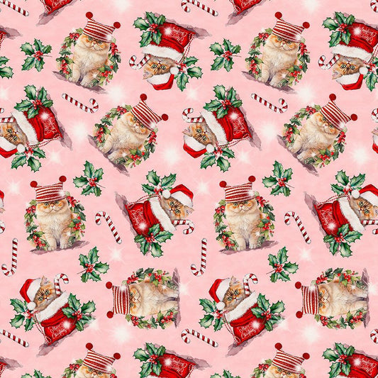 Timeless Treasures | Holiday Cats | Pink